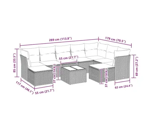 10-Daļīgs Dārza Dīvāna Komplekts, Matrači, Melna Pe Rotangpalma Vidaxl