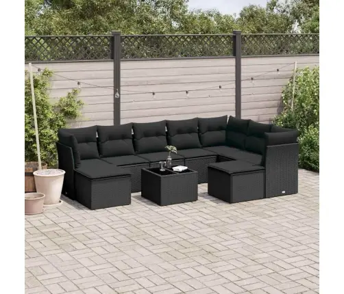 10-Daļīgs Dārza Dīvāna Komplekts, Matrači, Melna Pe Rotangpalma Vidaxl