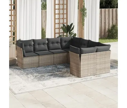 8-Daļīgs Dārza Dīvāna Komplekts Ar Matračiem, Pelēks Pe Pinums Vidaxl