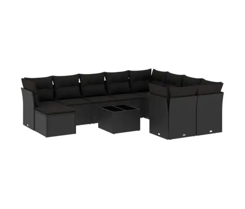 11-Daļīgs Dārza Dīvāna Komplekts, Matrači, Melna Pe Rotangpalma Vidaxl