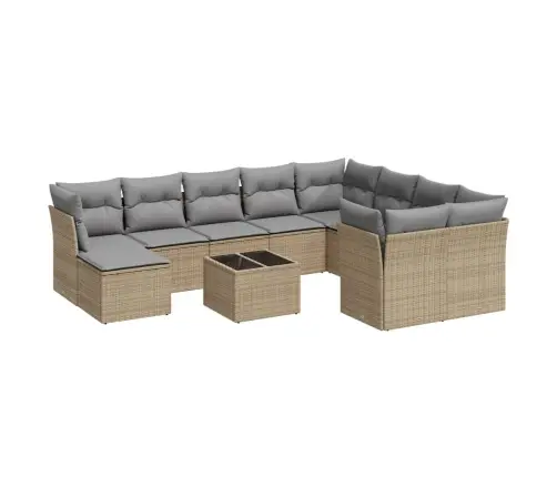 11-Daļīgs Dārza Dīvāna Komplekts, Matrači, Bēša Pe Rotangpalma Vidaxl