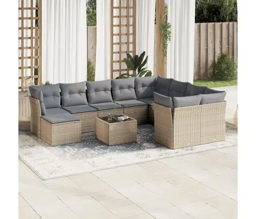 11-Daļīgs Dārza Dīvāna Komplekts, Matrači, Bēša Pe Rotangpalma Vidaxl