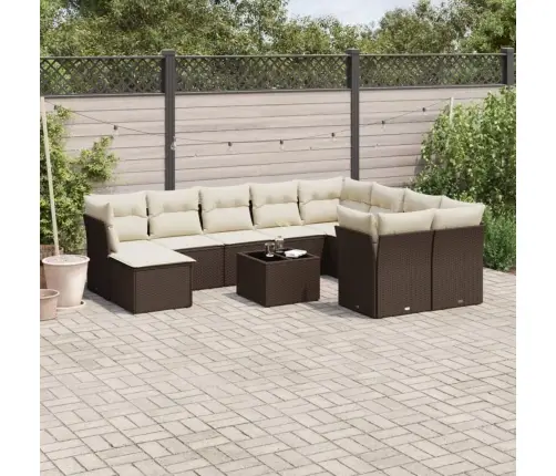 11-Daļīgs Dārza Dīvāna Komplekts, Matrači, Brūna Pe Rotangpalma Vidaxl