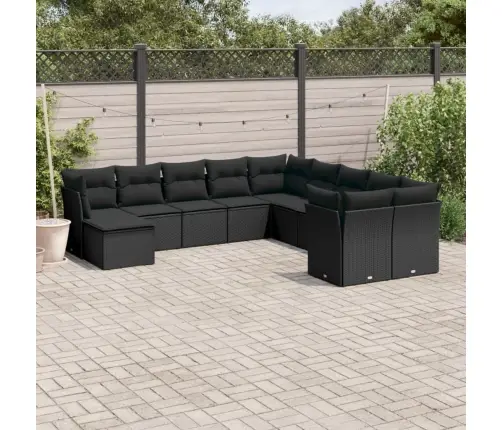 11-Daļīgs Dārza Dīvāna Komplekts, Matrači, Melna Pe Rotangpalma Vidaxl