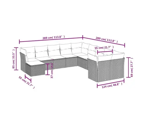 11-Daļīgs Dārza Dīvāna Komplekts, Matrači, Bēša Pe Rotangpalma Vidaxl