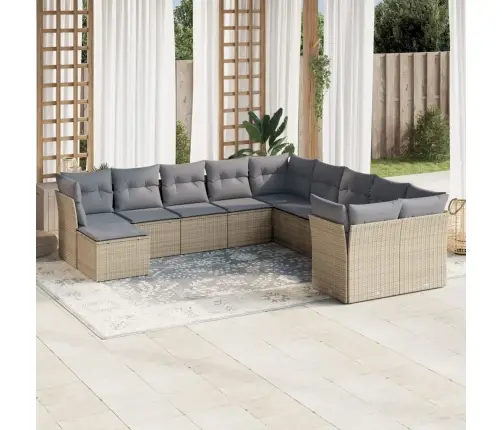 11-Daļīgs Dārza Dīvāna Komplekts, Matrači, Bēša Pe Rotangpalma Vidaxl