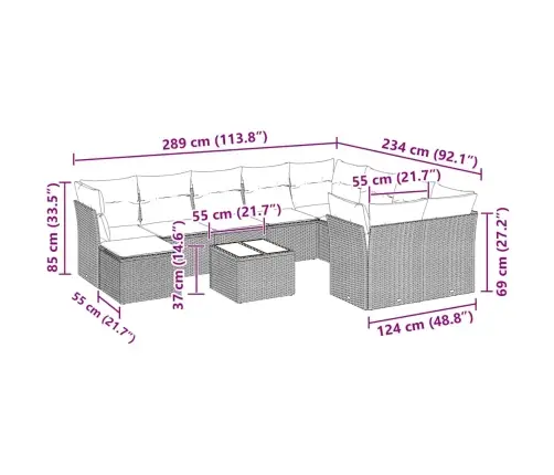 11-Daļīgs Dārza Dīvāna Komplekts Ar Matračiem, Pelēka Pe Pinums Vidaxl