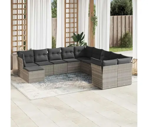 11-Daļīgs Dārza Dīvāna Komplekts Ar Matračiem, Pelēka Pe Pinums Vidaxl