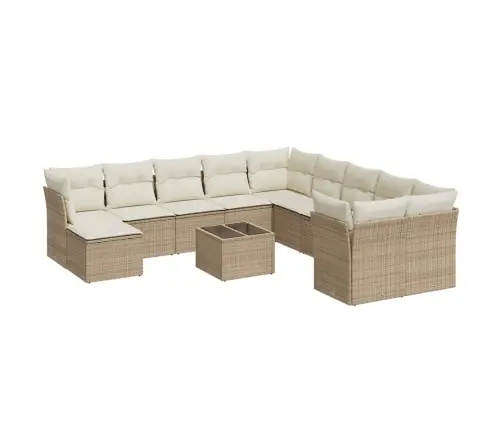 12-Daļīgs Dārza Dīvāna Komplekts, Matrači, Bēša Pe Rotangpalma Vidaxl