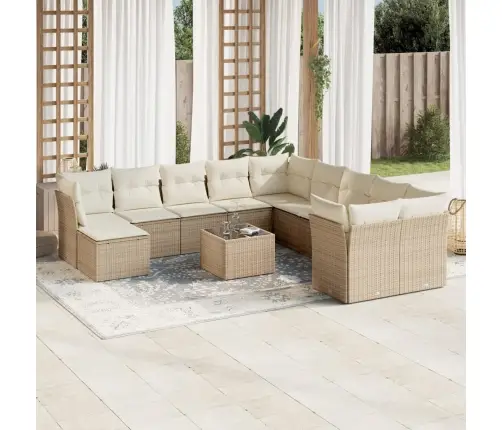 12-Daļīgs Dārza Dīvāna Komplekts, Matrači, Bēša Pe Rotangpalma Vidaxl