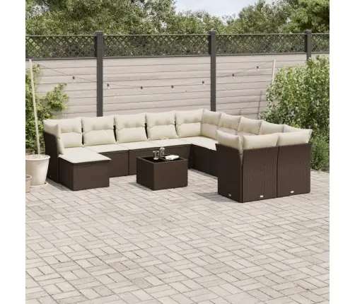 12-Daļīgs Dārza Dīvāna Komplekts, Matrači, Brūna Pe Rotangpalma Vidaxl