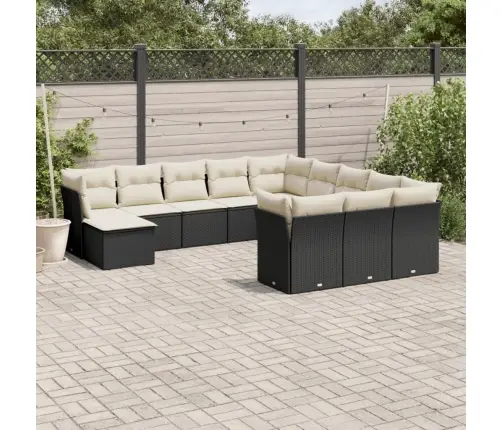 Sofos Komplektas Su Pagalvėlėmis, 12 Dalių, Juodas, Poliratanas