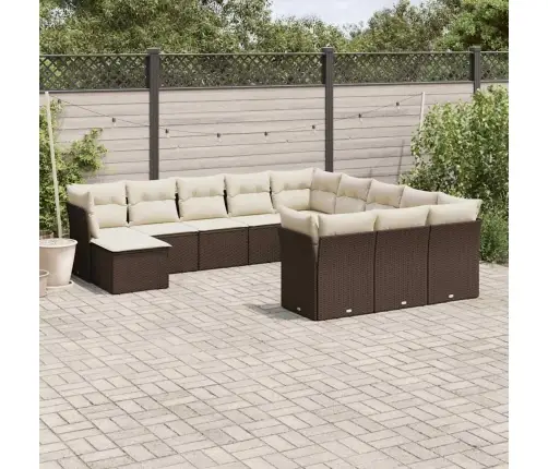 12-Daļīgs Dārza Dīvāna Komplekts, Matrači, Brūna Pe Rotangpalma Vidaxl