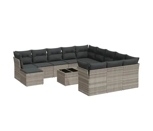 13-Daļīgs Dārza Dīvāna Komplekts Ar Matračiem, Pelēka Pe Pinums Vidaxl