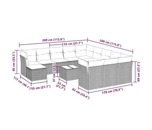 13-Daļīgs Dārza Dīvāna Komplekts Ar Matračiem, Pelēka Pe Pinums Vidaxl