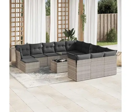 13-Daļīgs Dārza Dīvāna Komplekts Ar Matračiem, Pelēka Pe Pinums Vidaxl