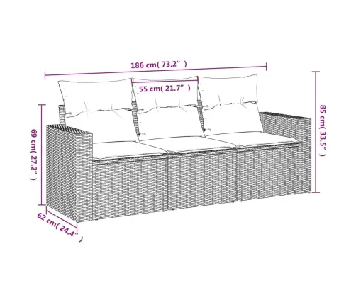 3-Osaline Aiadiivanikomplekt Patjadega, Must, Polürotang
