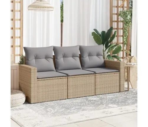 3-Daļīgs Dārza Dīvānu Komplekts, Matrači, Bēša Pe Rotangpalma Vidaxl