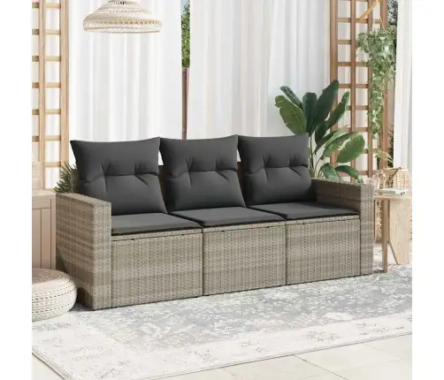 Sofos Komplektas Su Pagalvėlėmis, 3 Dalių, Pilkas, Poliratanas