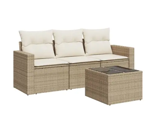 Sofos Komplektas Su Pagalvėlėmis, 4 Dalių, Smėlio, Poliratanas