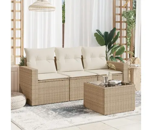 Sofos Komplektas Su Pagalvėlėmis, 4 Dalių, Smėlio, Poliratanas