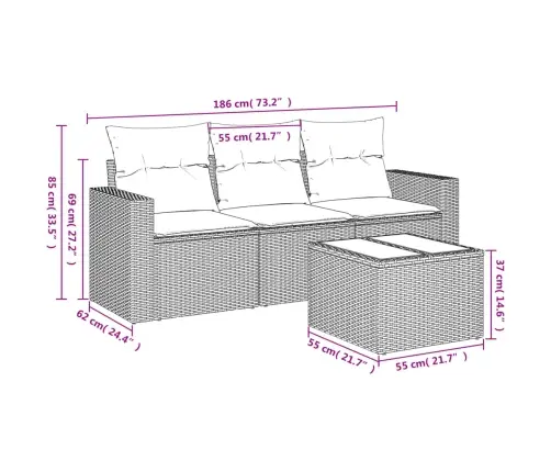 4-Osaline Aiamööbli Komplekt Patjadega, Hall, Polürotang