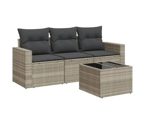 4-Daļīgs Dārza Dīvānu Komplekts,Matrači, Gaiši Pelēka Pe Pinums Vidaxl