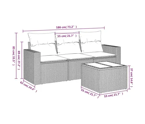 4-Osaline Aiamööblikomplekt Patjadega, Pruun, Polürotang
