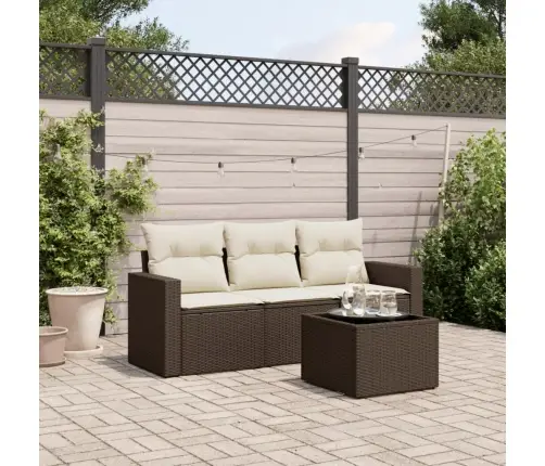 4-Osaline Aiamööblikomplekt Patjadega, Pruun, Polürotang