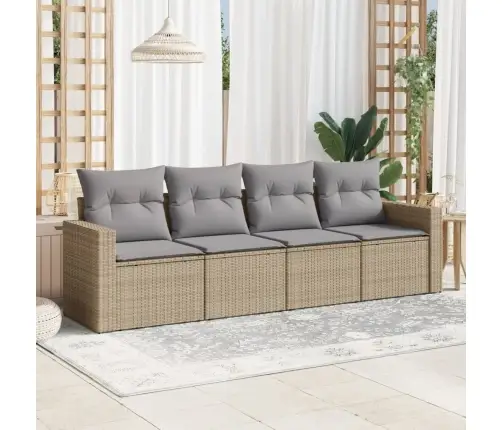 4-Daļīgs Dārza Dīvāna Komplekts, Matrači, Bēša Pe Rotangpalma Vidaxl