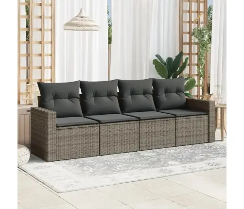 4-Daļīgs Dārza Dīvāna Komplekts Ar Matračiem, Pelēks Pe Pinums Vidaxl