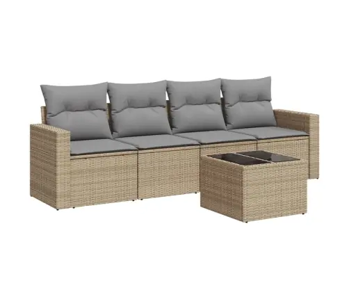 5-Daļīgs Dārza Dīvāna Komplekts, Matrači, Bēša Pe Rotangpalma Vidaxl