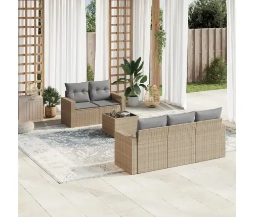 6-Daļīgs Dārza Dīvāna Komplekts, Matrači, Bēša Pe Rotangpalma Vidaxl