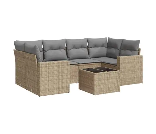 7-Daļīgs Dārza Dīvāna Komplekts, Matrači, Bēša Pe Rotangpalma Vidaxl