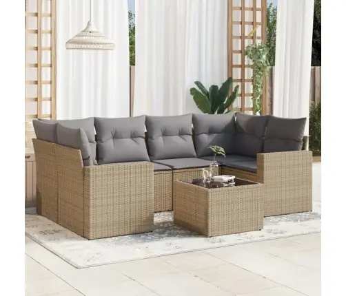 7-Daļīgs Dārza Dīvāna Komplekts, Matrači, Bēša Pe Rotangpalma Vidaxl