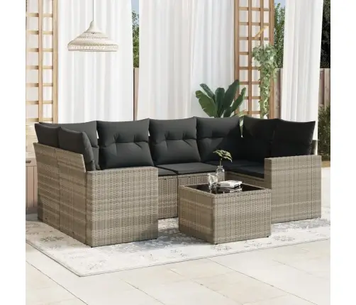 7-Osaline Aiamööblikomplekt Patjadega, Helehall, Polürotang