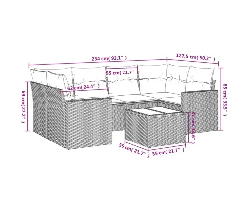 7-Daļīgs Dārza Dīvānu Komplekts, Matrači, Brūna Pe Rotangpalma Vidaxl