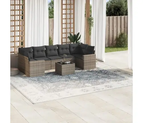 8-Daļīgs Dārza Dīvāna Komplekts Ar Matračiem, Pelēks Pe Pinums Vidaxl