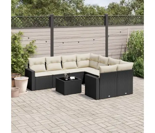 9-Daļīgs Dārza Dīvāna Komplekts, Matrači, Melna Pe Rotangpalma Vidaxl