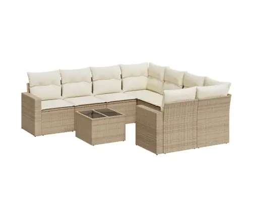 9-Daļīgs Dārza Dīvānu Komplekts, Matrači, Bēša Pe Rotangpalma Vidaxl