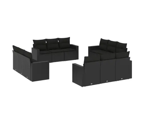 12-Daļīgs Dārza Dīvānu Komplekts, Matrači, Melna Pe Rotangpalma Vidaxl