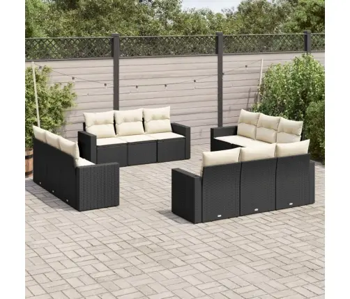 12-Daļīgs Dārza Dīvānu Komplekts, Matrači, Melna Pe Rotangpalma Vidaxl