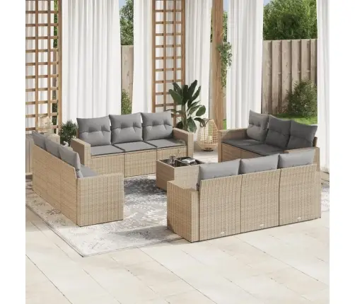 Sofos Komplektas Su Pagalvėlėmis, 13 Dalių, Smėlio, Poliratanas