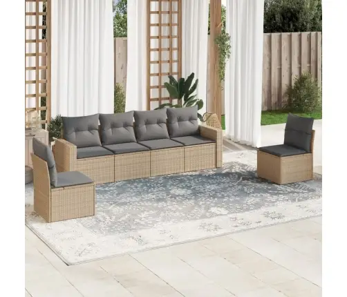 6-Daļīgs Dārza Dīvāna Komplekts, Matrači, Bēša Pe Rotangpalma Vidaxl