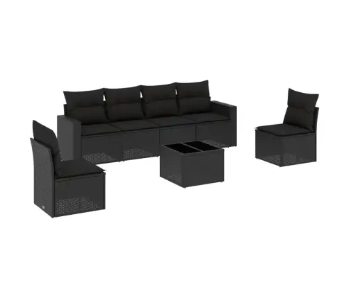 7-Daļīgs Dārza Dīvāna Komplekts Ar Matračiem, Melna Pe Vidaxl