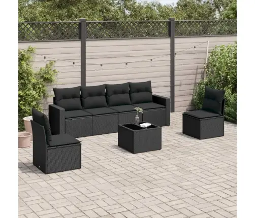 7-Daļīgs Dārza Dīvāna Komplekts Ar Matračiem, Melna Pe Vidaxl