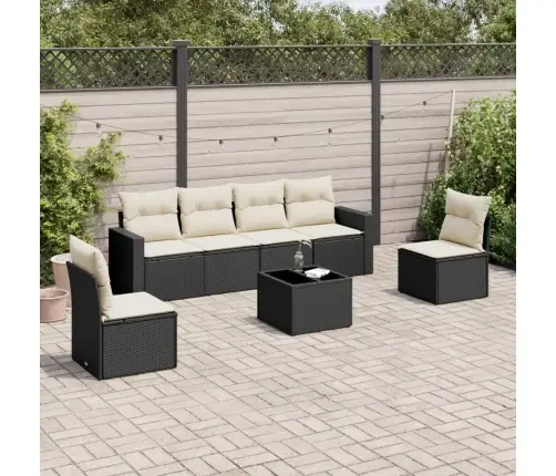 7-Daļīgs Dārza Dīvāna Komplekts Ar Matračiem, Melna Pe Vidaxl