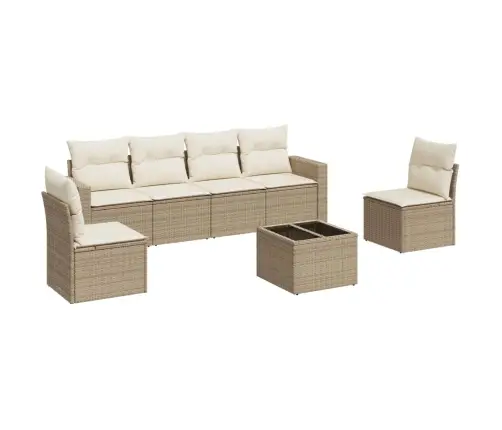 Sofos Komplektas Su Pagalvėlėmis, 7 Dalių, Smėlio, Poliratanas