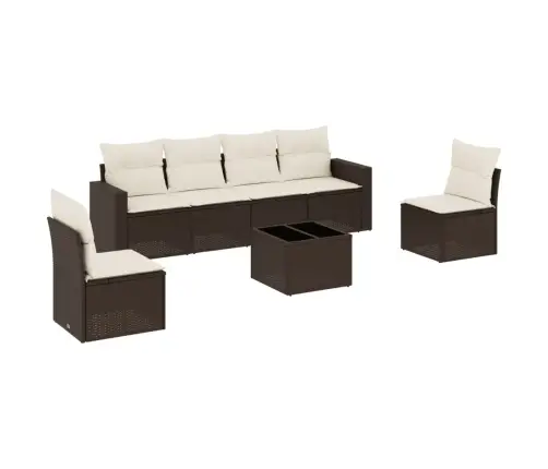 7-Osaline Aiamööblikomplekt Patjadega, Pruun, Polürotang