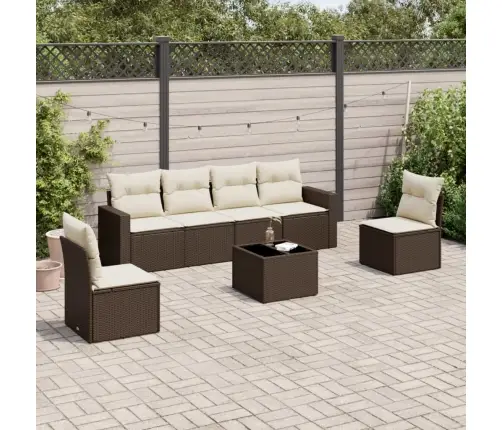 7-Osaline Aiamööblikomplekt Patjadega, Pruun, Polürotang